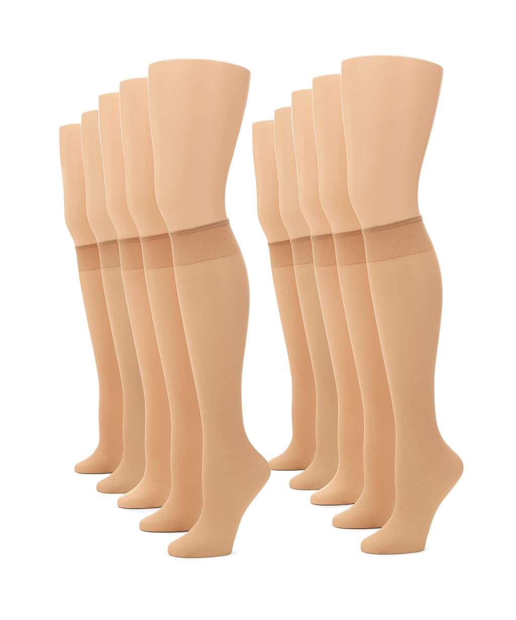 No nonsense Women's Sheer Knee High, Nylons for Women with Comfort Top, Nylon Trouser Stockings, Nude, 10 Pair Pack, Regular