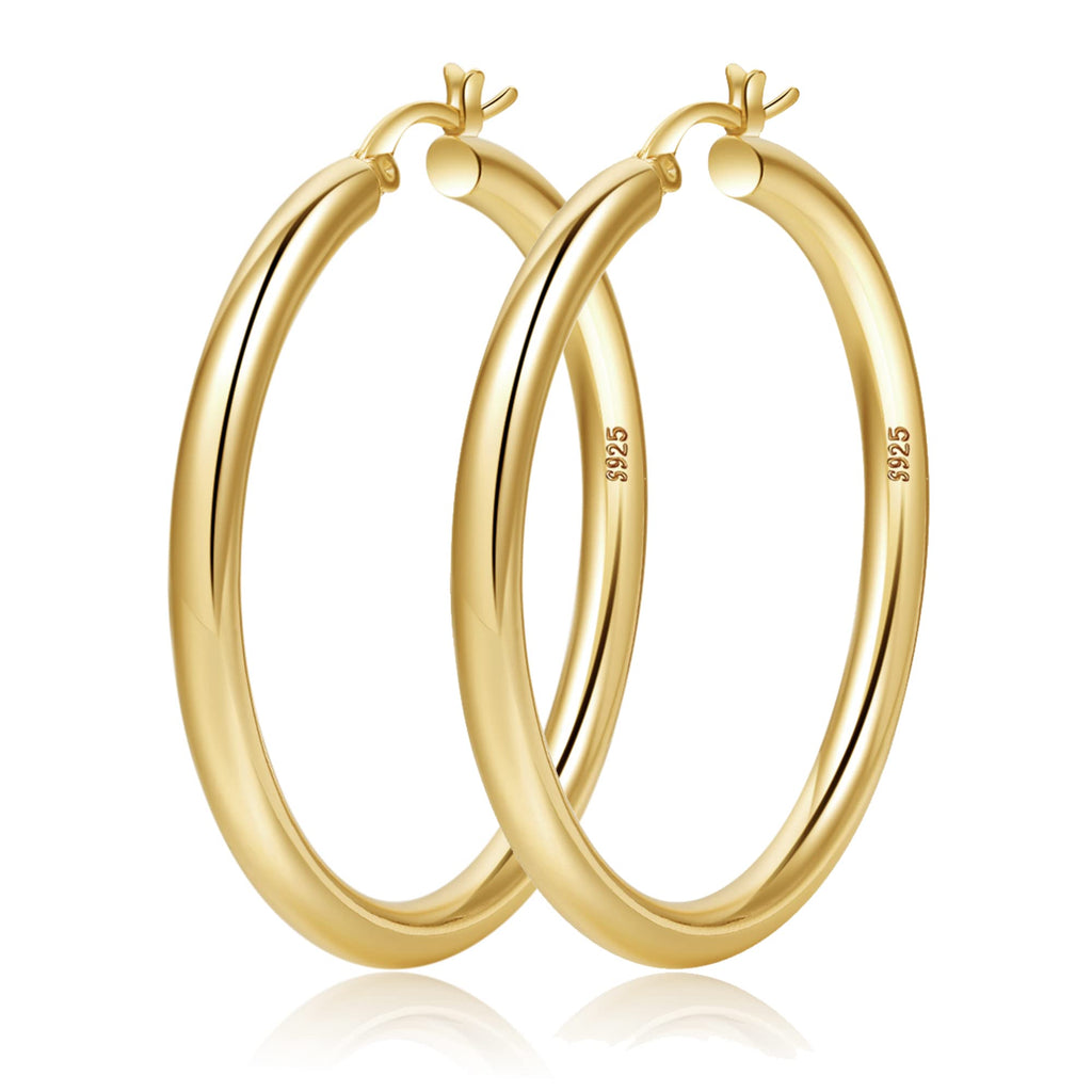 4mm Thick Gold Chunky Earrings Steling Silver Post Hoops Earrings For Women Hollow Tube Hoops Earrings Thick Golden Hoop Earrings Hypoallergenic Lightweight Gold Hoop Large Earrings 20/30/40/50/60MM