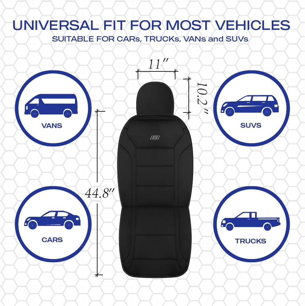Skechers Memory Foam Car Seat Covers, Lycra Fabric Seat Cover, Car Seat Covers Front Seats Airbag Compatible, Automotive Comfort Protection for Most Cars, Trucks, SUVs, Black
