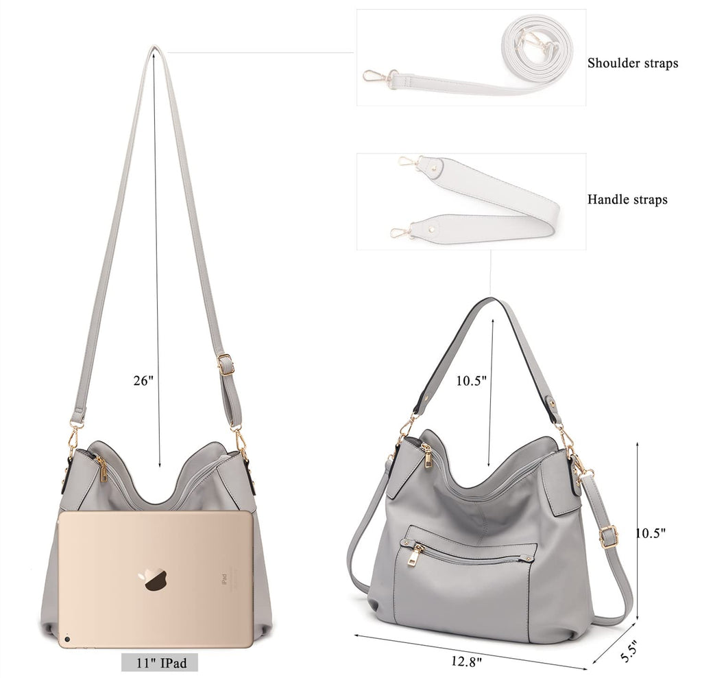 Large Crossbody Bags Ladies Shoulder Handbags Purse and Wallet Set for Women Hobo Purses Grey
