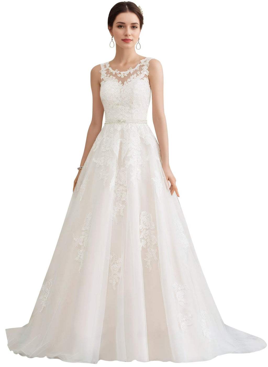 A-Line Bridal Gowns for Women Long Formal Wedding Dresses Lace Appliques Sleeveless Bridal Dresses for Bride 2026 Ivory 6 N1