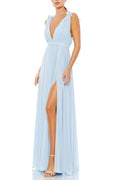 Mac Duggal Pleated Chiffon Sleeveless V-Neck Gown
