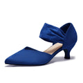 GotSoft Womens Low Kitten Heels Pointed Toe Slip on Pumps Ankle Strap Elegant Party Wedding Dress Shoes, Suede Blue, Size 8.5