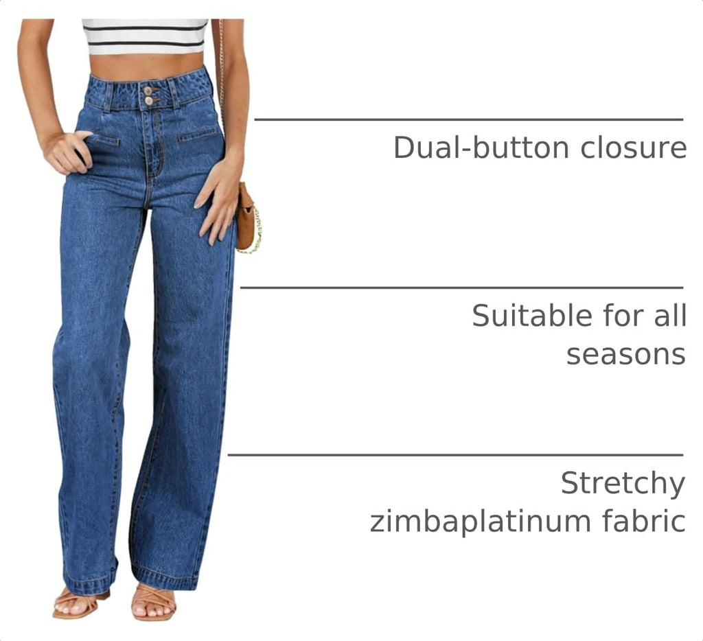 Sidefeel Jeans for Women High Waisted Stretchy Wide Leg Jeans Trendy Straight Leg Loose Denim Pants Bluing Size 10