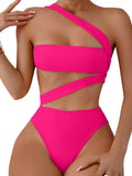 Lilosy Sexy Cutout Tube One Shoulder Swimsuit High Waist Piece Cheekly Bikini Brazilian Women Bandeau Bathing Suit Hot Pink X-Small