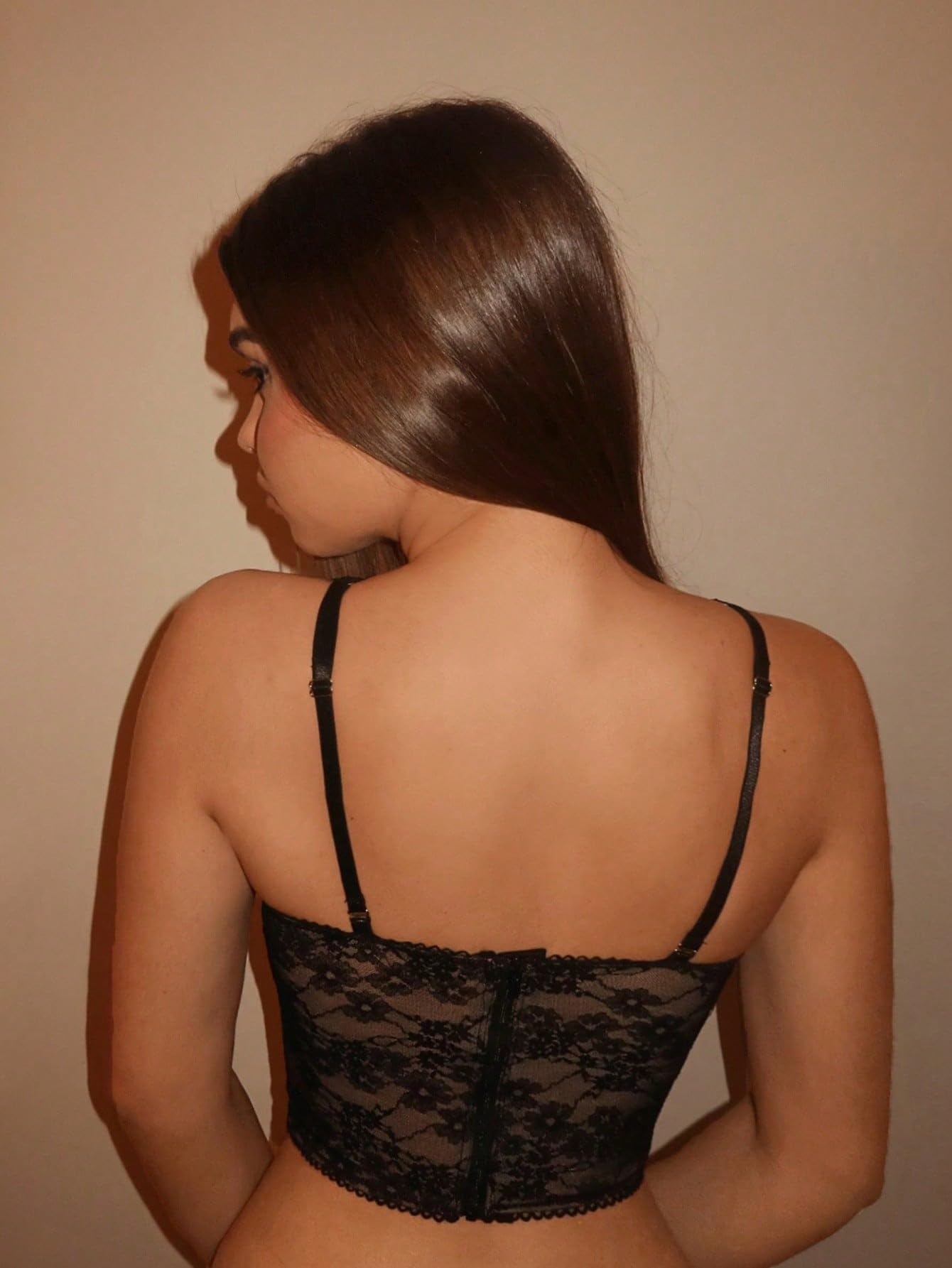 WDIRARA Women's Cut Out Lace Crop Bustier Corset Tank Top Sexy Going Out Party Club Tops Black XX-Large