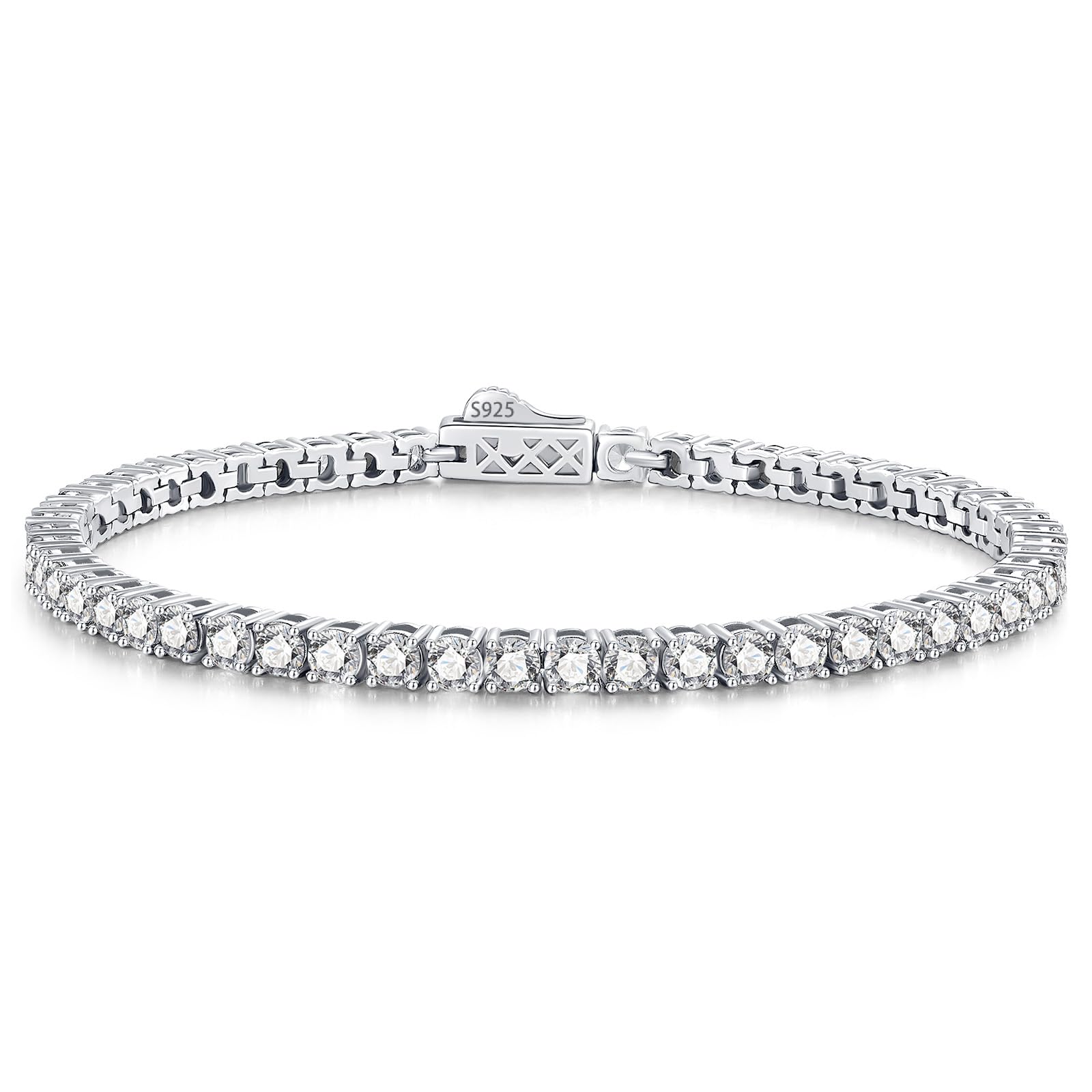 LOIPURI 5.1CT Moissanite Tennis Bracelet for Women, 3mm White Gold Plated S925 Sterling Silver D Color VVS1 Round Cut Moissanite Bracelets Jewelry Gift, Size 6.5Inch