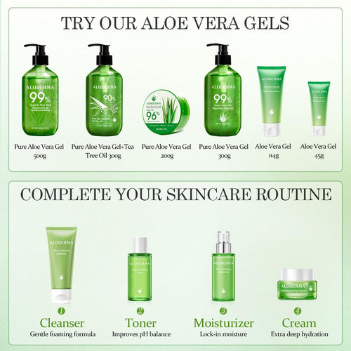 Aloderma Organic Aloe Vera Gel for Face & Body, 96% Pure Aloe Gel Made within 12 Hours of Harvest, Ideal for Skin, Scalp, & Hair Hydration, Calming Moisturizer for Soothing After Sun Care, 7.05oz
