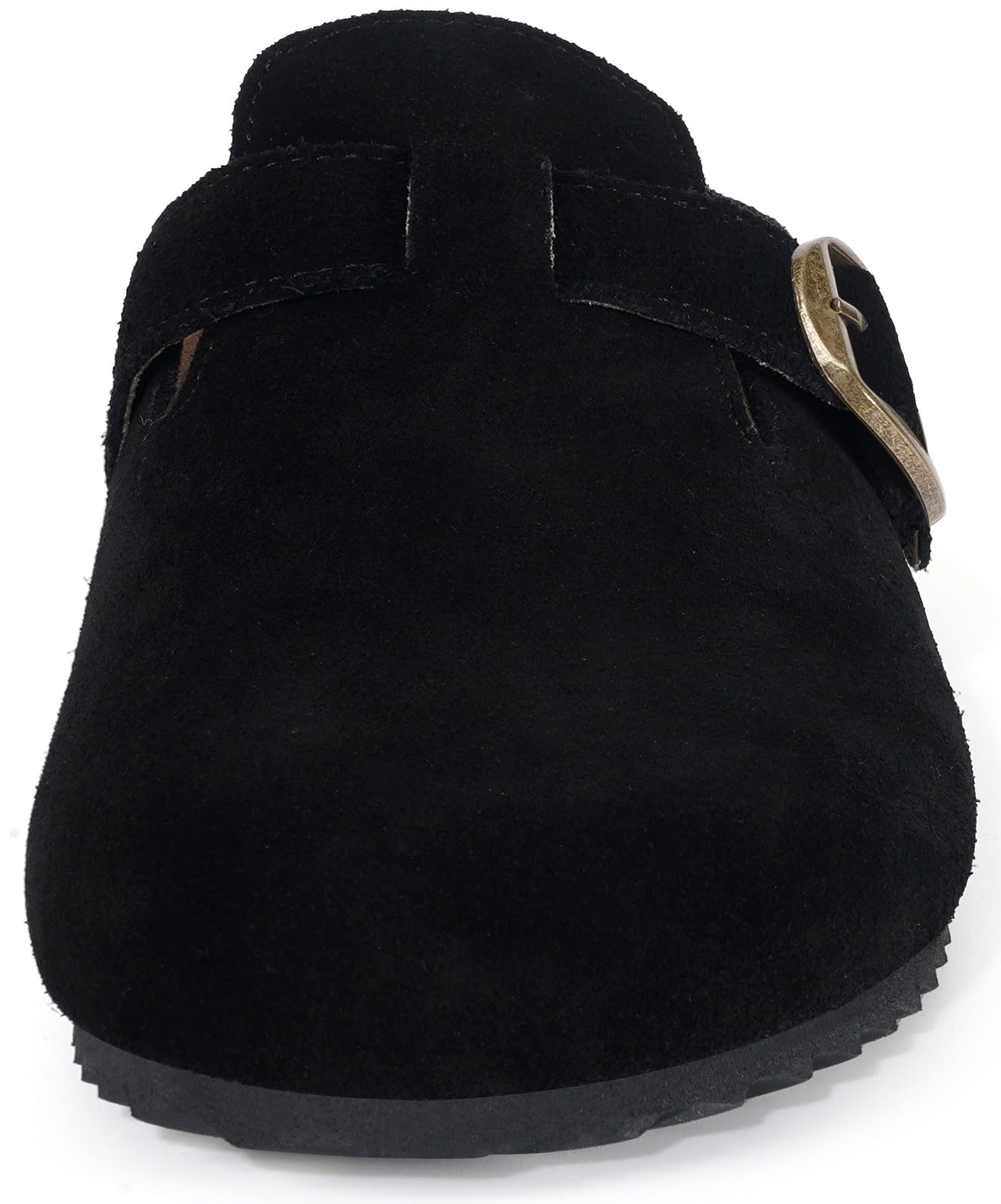 Genuine Suede Leather Clogs for Womens Mens Slip on Mules Antislip Cork Sandals with Arch Support Black