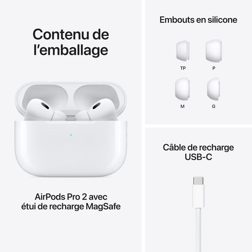 Apple AirPods Pro (2nd Generation) Wireless Ear Buds with USB-C Charging, Up to 2X More Active Noise Cancelling Bluetooth Headphones, Transparency Mode, Adaptive, Personalized Spatial Audio, White