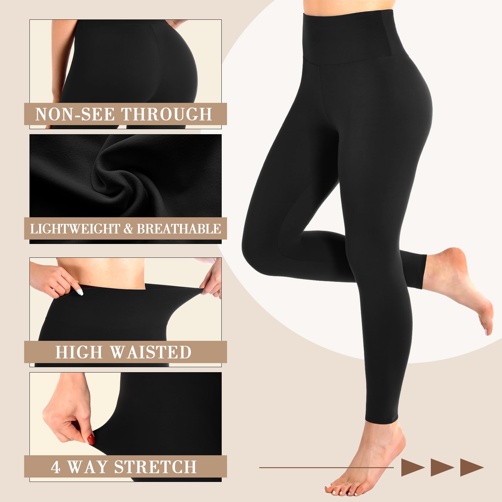 Leafigure High Waisted Leggings for Women- Soft No See-Through Yoga Pants for Gym Workout Running Black L-XL