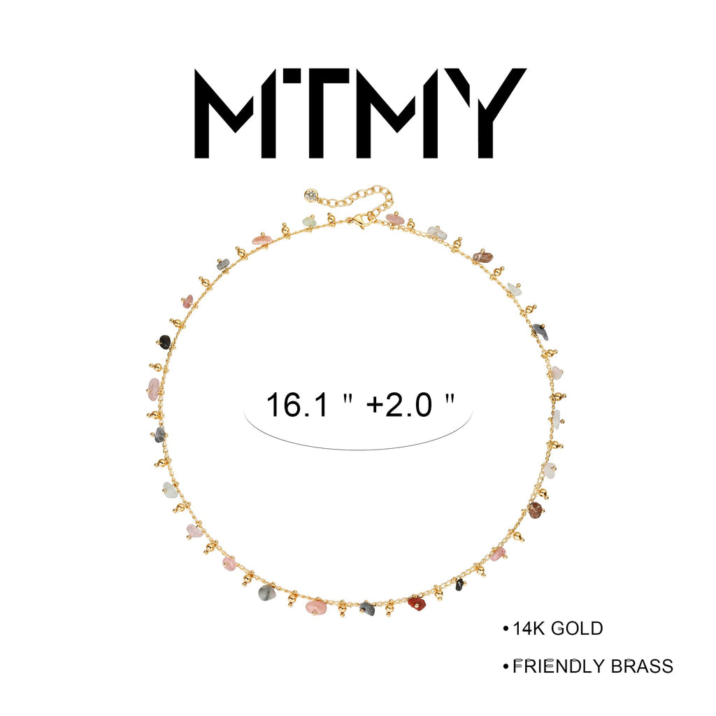 MTMY Beaded Necklaces for Women 14K Gold Plated Dainty Colorful Green/Rose Beaded Pearl Choker Necklace Delicate Boho Choker Necklace Jewelry Gift (mixed color stone)