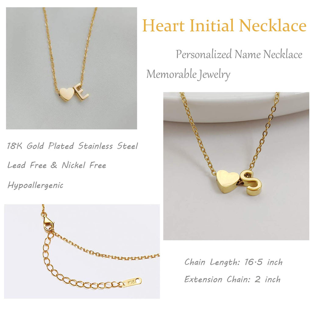 Glimmerst Initial Heart Necklace 18K Gold Plated Stainless Steel Tiny Heart Letter A Necklace Personalized Monogram Name Necklace for Women