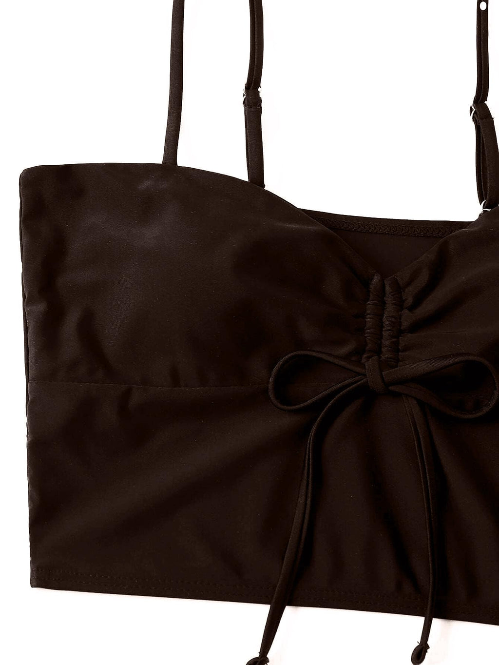 Lilosy Tummy Control Drawstring High Waisted Bikini Set String Swimsuit Spaghetti Strap Cami Top and Tie Side Shorts 2 Piece Women Bathing Suit Brown Small