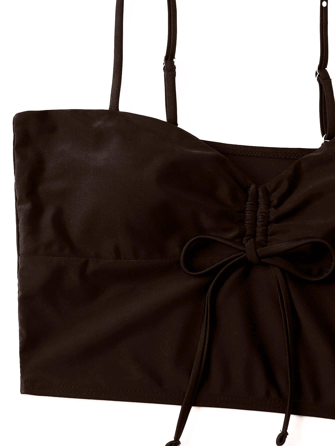 Lilosy Tummy Control Drawstring High Waisted Bikini Set String Swimsuit Spaghetti Strap Cami Top and Tie Side Shorts 2 Piece Women Bathing Suit Brown Small