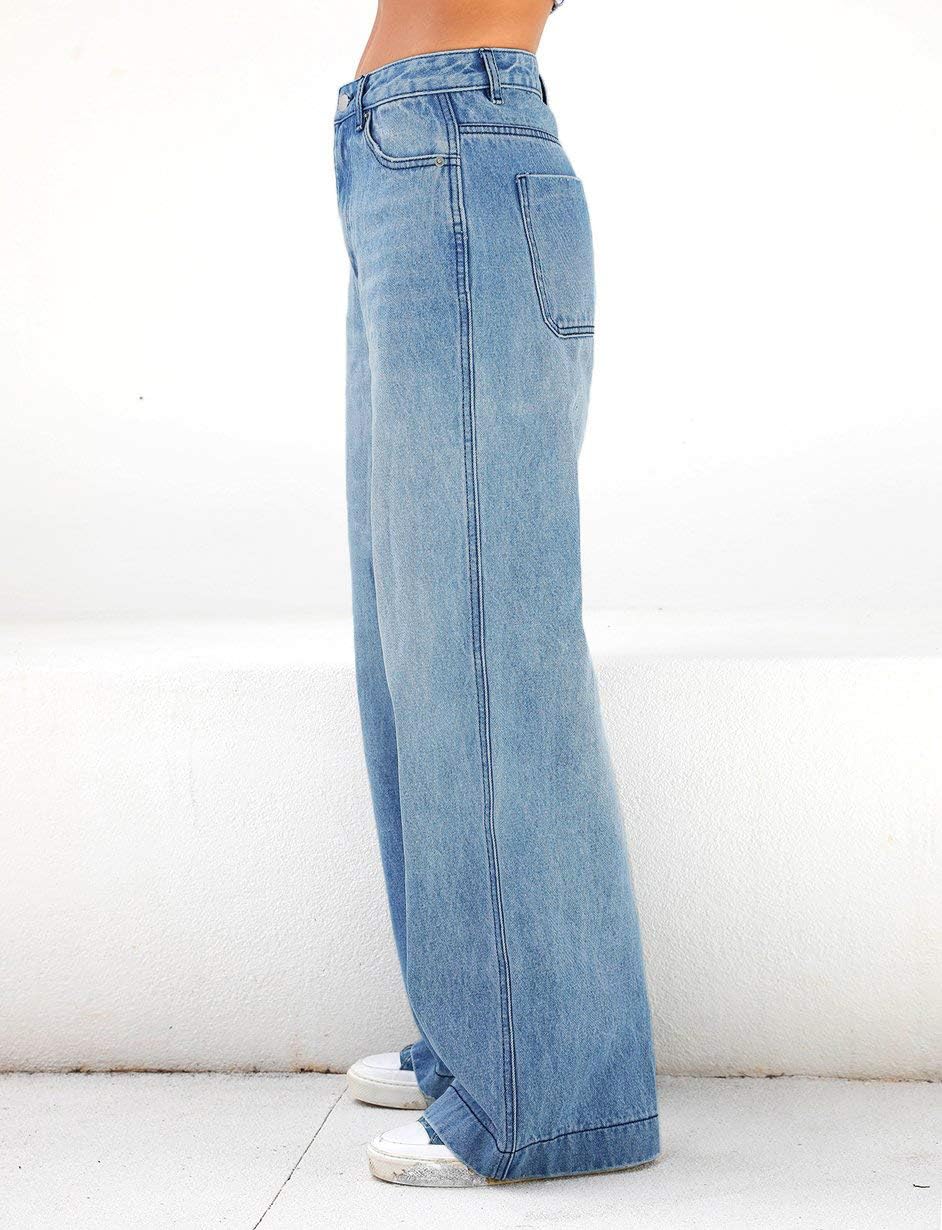 EMMIOL Women's 2026 Wide Leg Jeans Distress Mid Waist Denim Pants Vintage Y2K Trousers(Light Blue,L