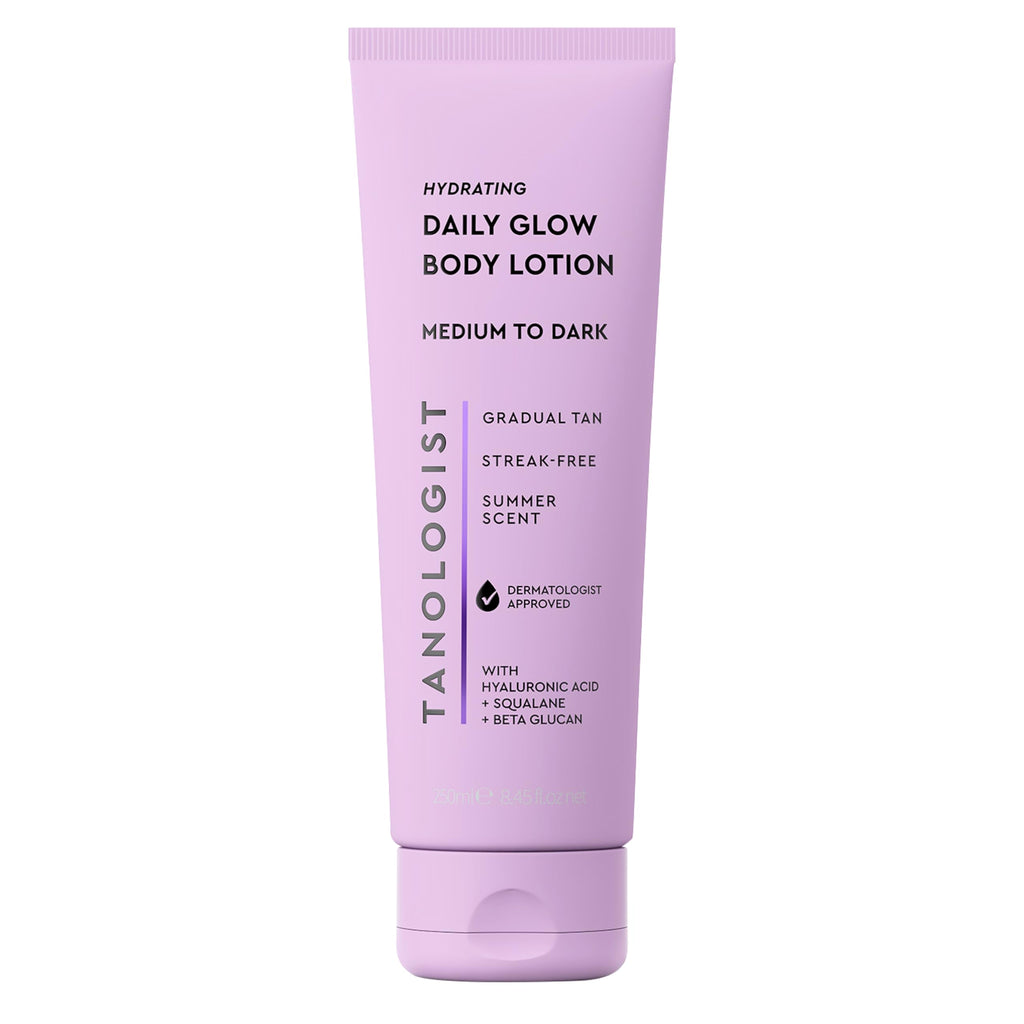 Tanologist Hydrating Daily Glow Body Lotion- Medium/Dark, Buildable & Transfer-Proof Gradual Self Tanner, Summer Fragrance, Natural Not Orange, Lasts 7 Days, Vegan Clean Formula, 8.45 fl oz