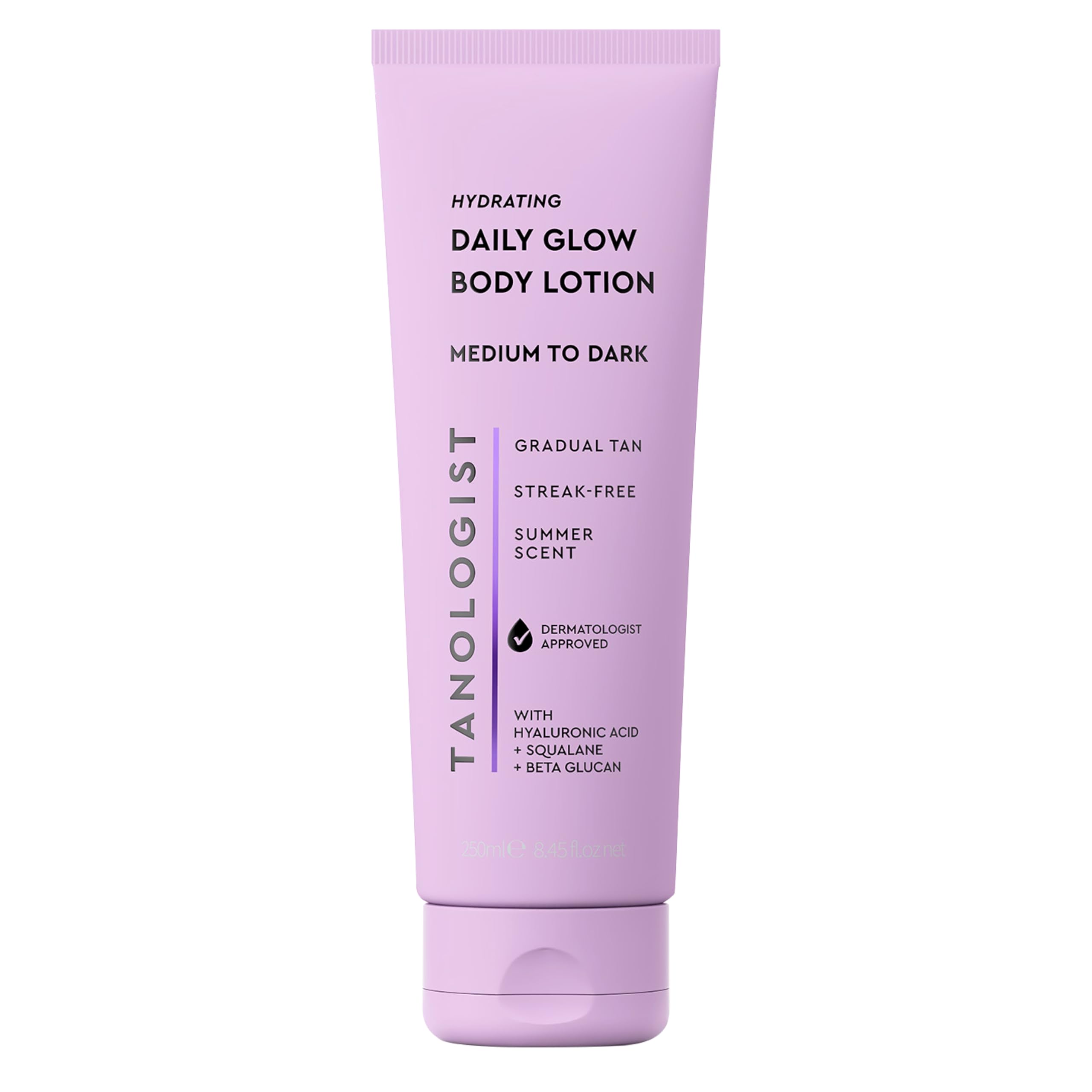 Tanologist Hydrating Daily Glow Body Lotion- Medium/Dark, Buildable & Transfer-Proof Gradual Self Tanner, Summer Fragrance, Natural Not Orange, Lasts 7 Days, Vegan Clean Formula, 8.45 fl oz