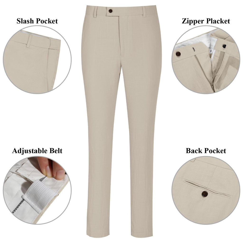 Diaryan Linen Men Suit Beige 2 Piece One Button Classic Fit Dress Suit Solid Jacket and Trousers Set for Wedding Business XS