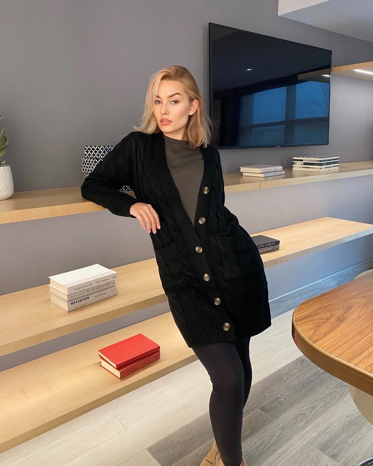 PRETTYGARDEN Long Sleeve Cable Knit Long Cardigan for Women 2026 Spring Winter Chunky Open Front Button Sweaters with Pockets (Black, Small)