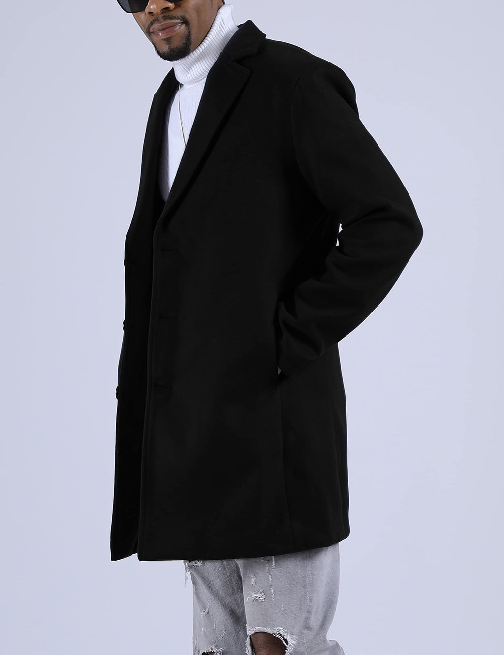 Springrain Men's Wool Blend Pea Coat Notched Collar Single Breasted Overcoat Warm Winter Trench Coat(Black-S)