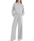 Casly Lamiit Two Piece Sweatsuit for Women Matching Lounge Sets 2025 Fashion Casual Fall Outfits Stripes Track Jackets Sweatpants Track Suit Grey M