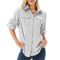 Toumett Women's UPF 50 Long Sleeve UV Sun Protection Safari Shirts Outdoor Quick Dry Fishing Hiking Travel Shirts(5071,Grey,M)