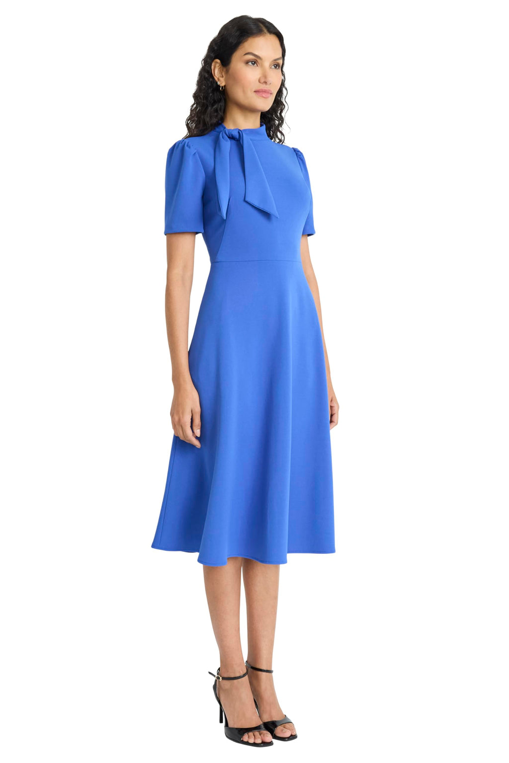 Maggy London Women's Dresses Crepe Fabric Flight Attendant Bow Neck Tie Short Sleeve A-Line, SC - Beaucoup Blue, 4