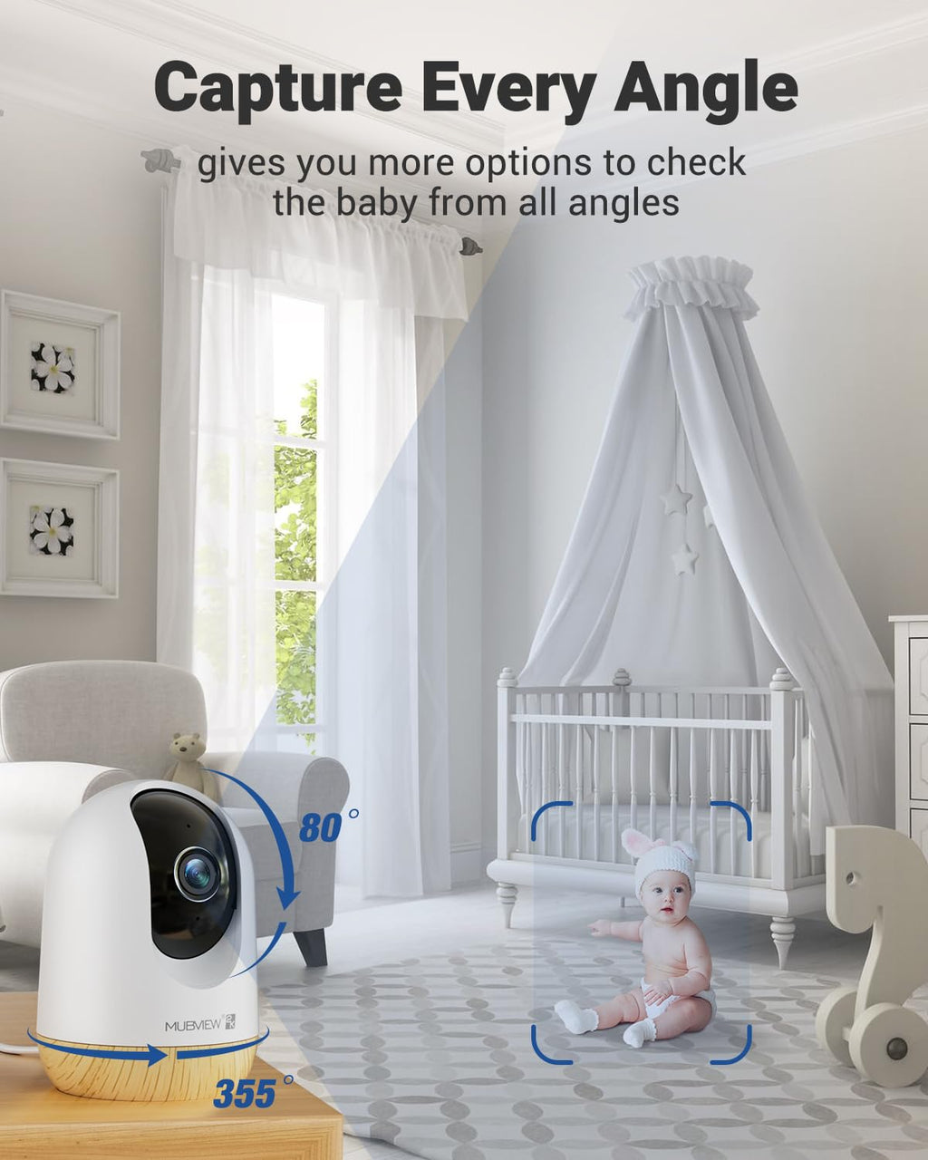 MUBVIEW 5G WiFi Indoor Security Camera No Subscription, Pet Camera with Phone App, Baby Monitor WiFi Smartphone, 2K Night Vision Pan-Tilt Dog Cam, Auto Tracking, 2-Way Audio, SD or Cloud Storage