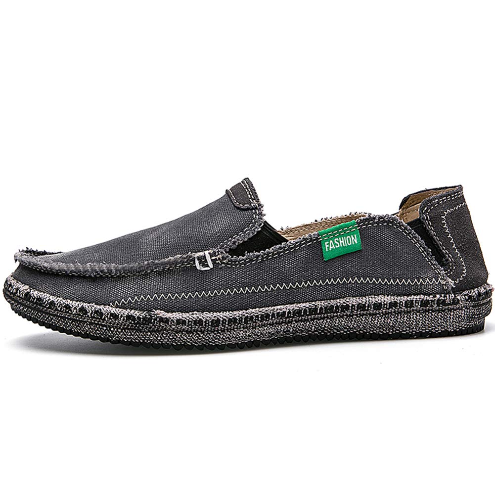 CASMAG Men Canvas Shoes Washed Classic Comfort Casual Penny Slip On Loafers Grey 2 US 7.5 M