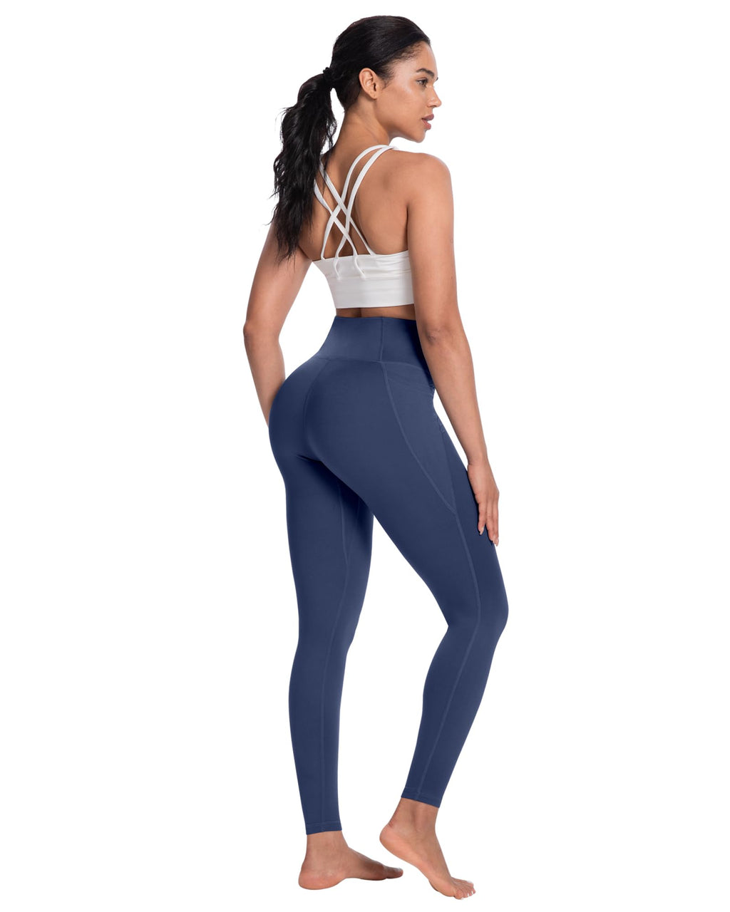 4 Packs Yoga Leggings with Pockets for Women, Soft High Waisted Tummy Control Workout Pants(Black/Dark Gray/Burgundy/Navy,M)