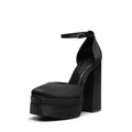 DREAM PAIRS Women’s High Chunky Platform Closed Toe Block Heels Square Toe Ankle Strap Dress Wedding Party Pumps Shoes Aurelia,Size 8,Black-Satin,SDPU2319W