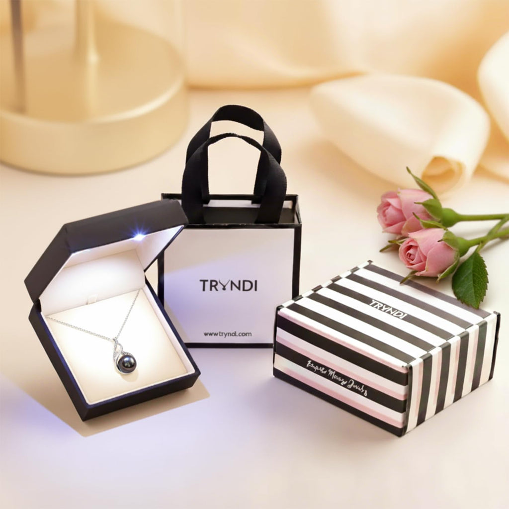TRYNDI Real Tahitian Black Pearl Necklace Gifts for Women - Larger 11-12mm Luxury Pearl, Gifts For Wife Christmas - Valentines Soulmate Necklace For Women (Black Pearl Knot)