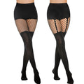 MANZI Faux Thigh High Tights Mock Suspender Pantyhose Striped Goth Fishnets Pack of 2 Grid/Suspender One Size
