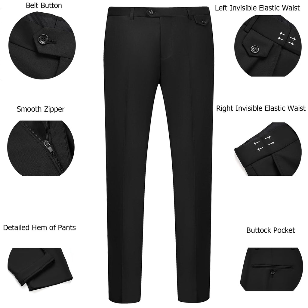 WULFUL Men's 3 Piece Slim Fit Suit Set Two Button Blazer Jacket Vest Pants Tuxedo Set for Party, Wedding and Business Black