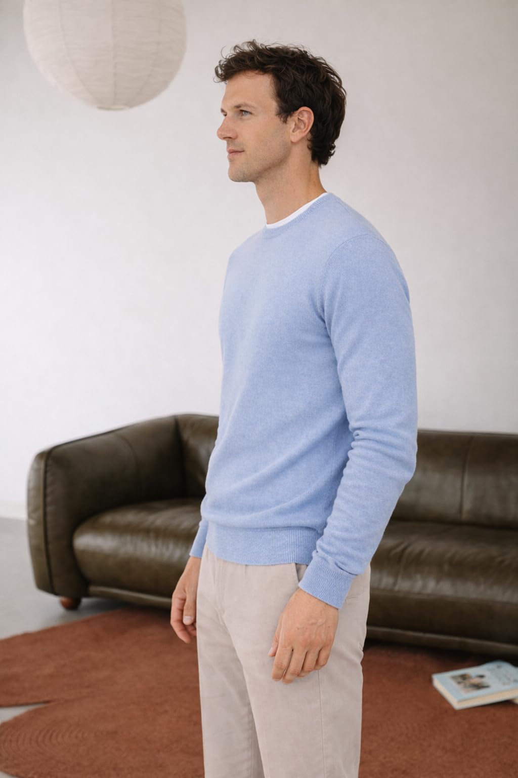 State Cashmere Men's Essential Crewneck Sweater 100% Pure Cashmere Classic Long Sleeve Pullover (Bella Blue, Large)