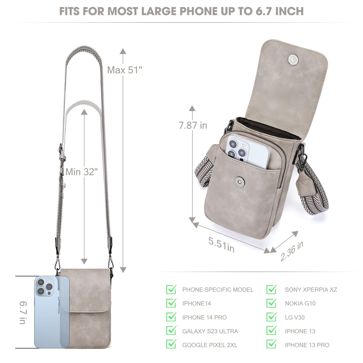 POIUGOYA Small Crossbody Bags for Women Trendy,Leather Triple Compartment Cell Phone Crossbody Wallet Purses with Card Slots