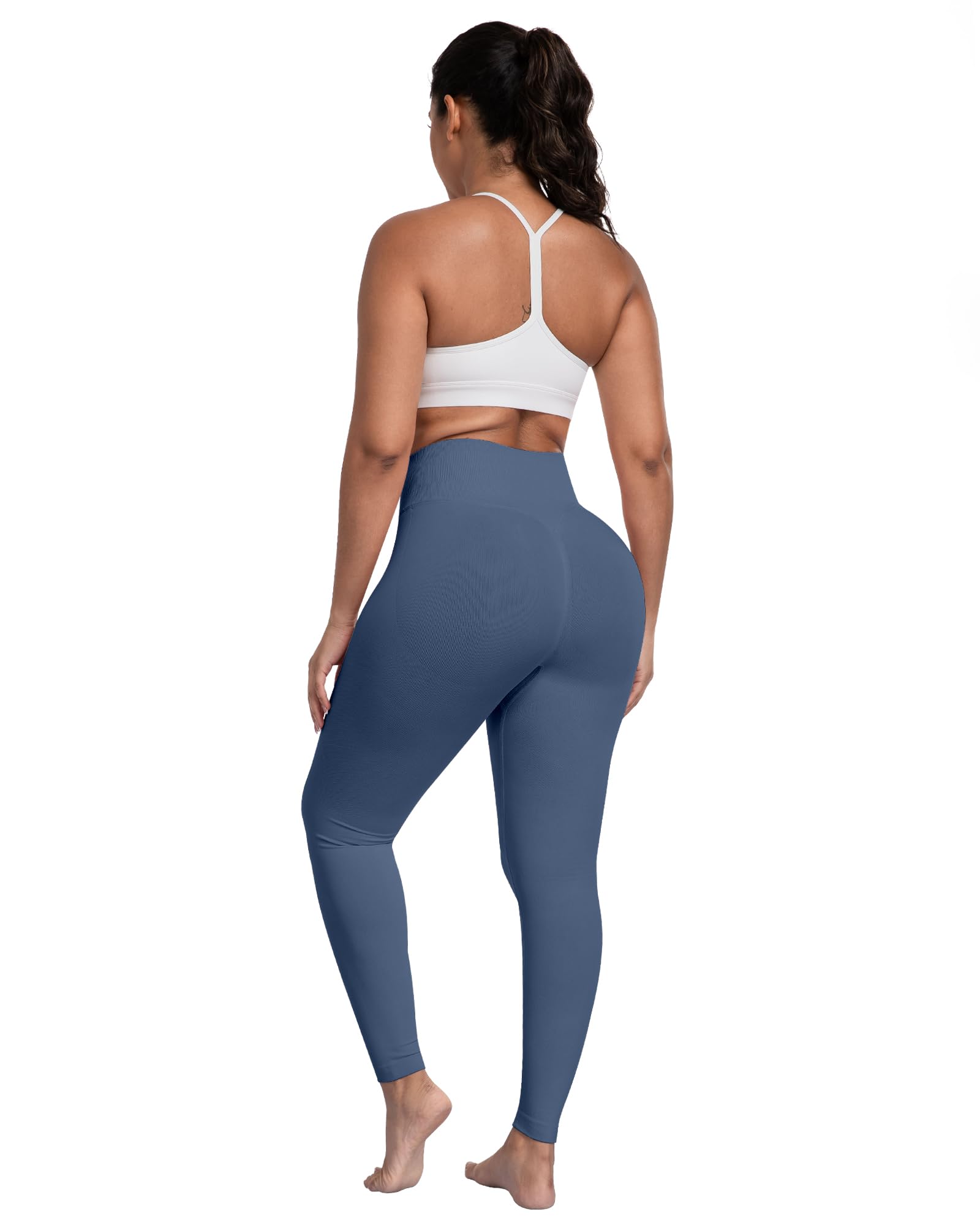 ATHVOTAR Workout Gym Leggings Women, High Waisted Seamless Butt Lifting Scrunch Butt Sports Leggings Black/Black/GrayNavy M