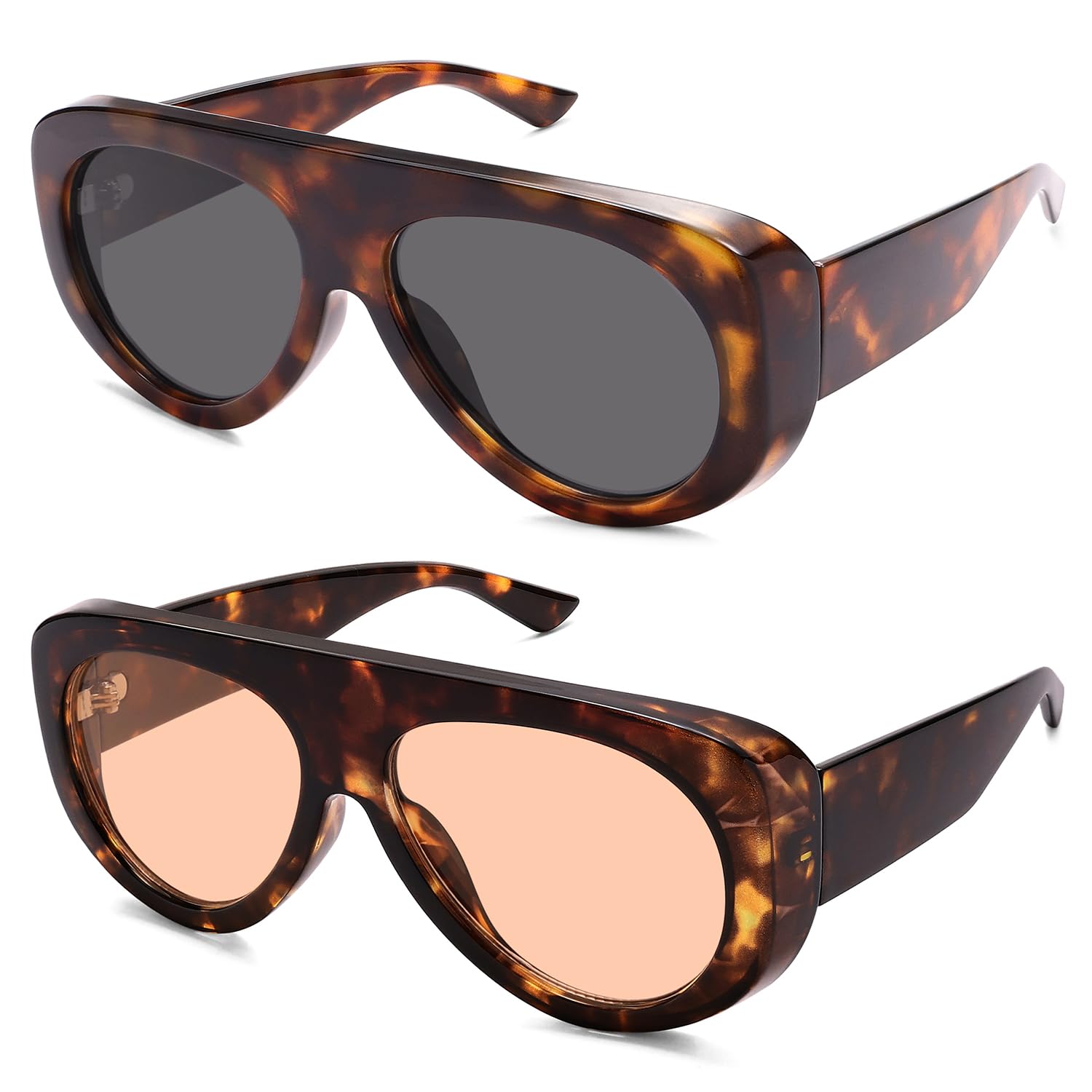 HERJOUR Trendy Aviator Sunglasses Womens Mens Retro 90s Rectangle Wrap Shades Oversized Style AR82372