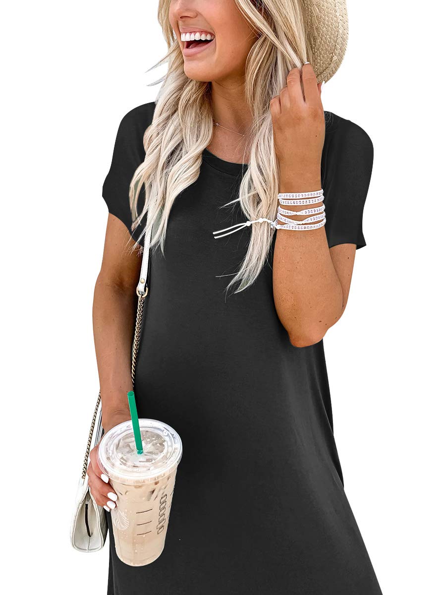ANRABESS Womens Summer Maxi Dress Short Sleeve Casual Loose Long T Shirt Dresses Split Vacation Beach Sundress Travel Outfits Black Large
