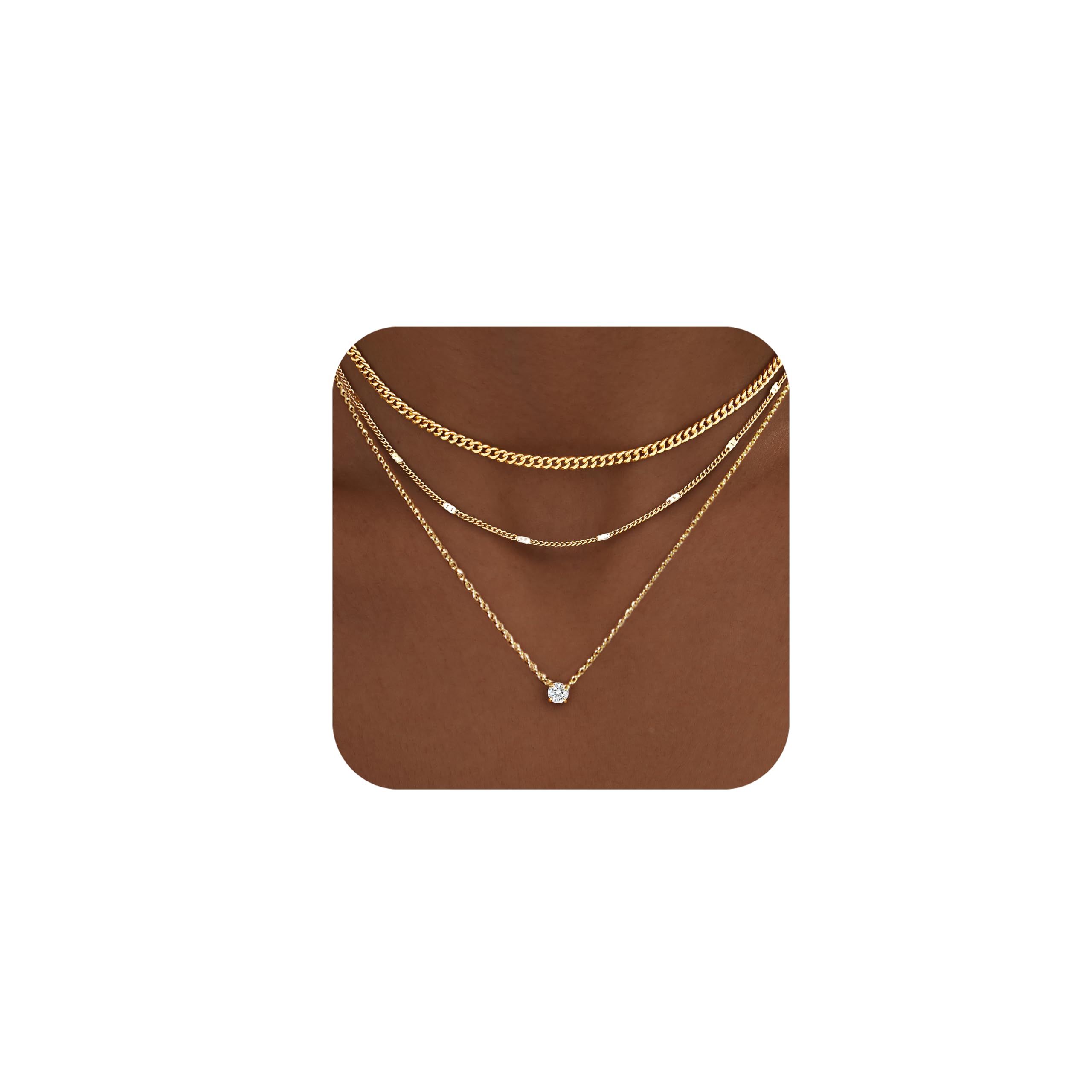 WomenGifts Layered Gold Necklaces for Women, 14K Gold Plated Dainty Cute Pendant Necklace Jewelry Set, Chunky Stackable Cuban Chain Choker Collar, Trendy Waterproof Non Tarnish Jewelry Gift