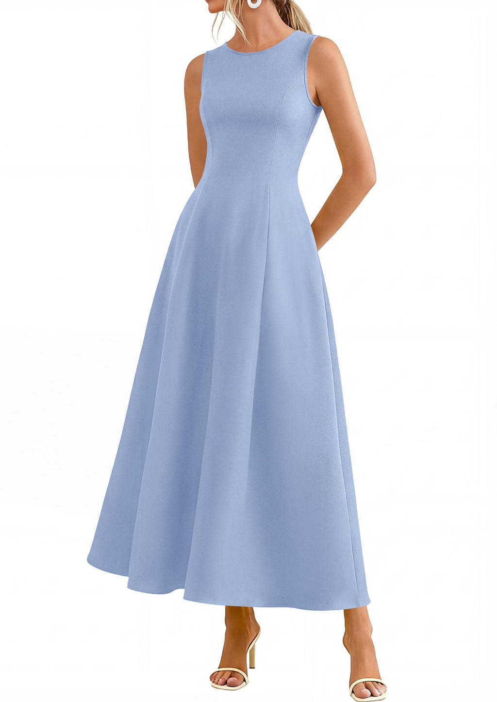 PRETTYGARDEN Women's Maxi Dress Summer Wedding Guest 2026 Spring A Line Long Tank Flowy Modest Sleeveless Cocktail Dresses (Light Blue,X-Large)