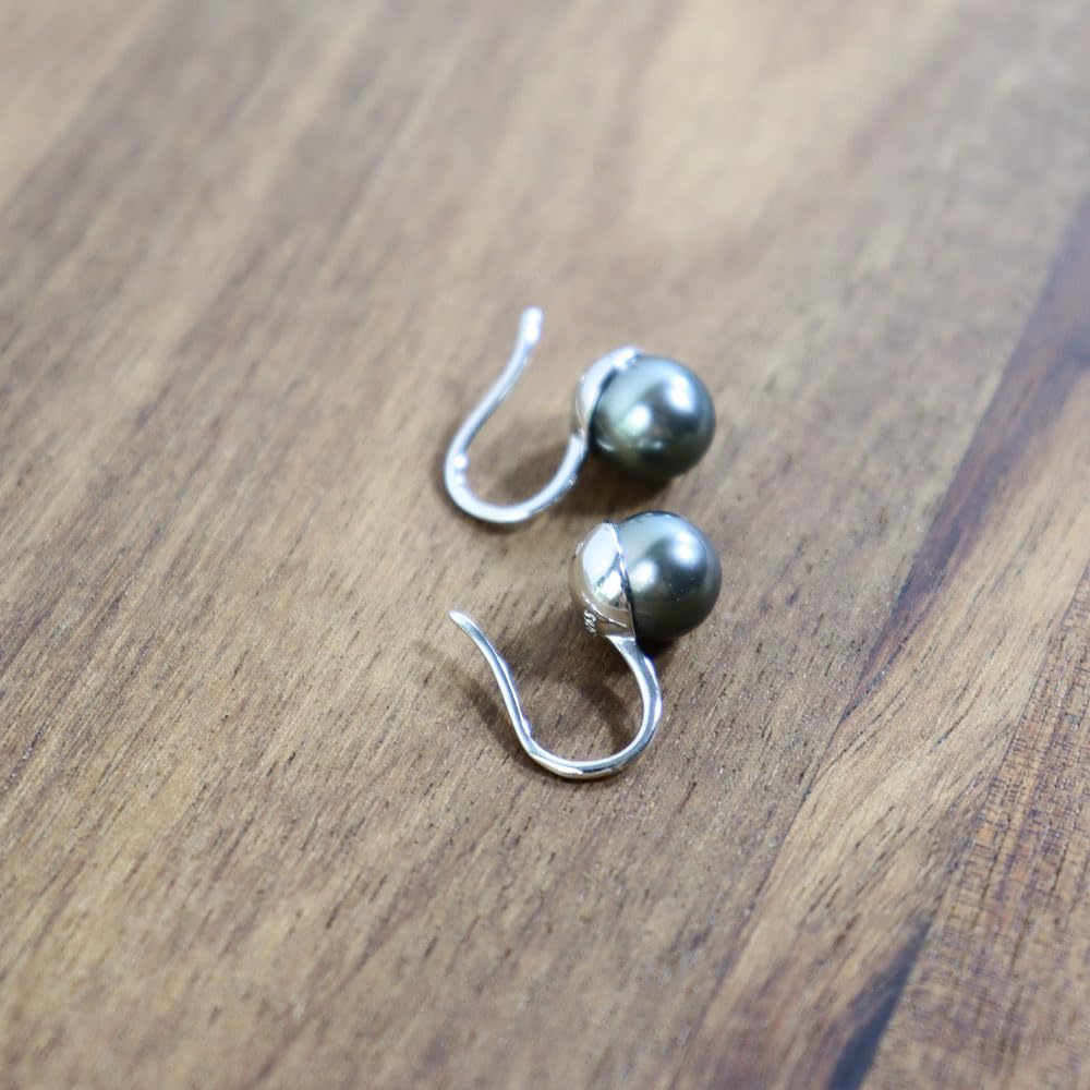 Gift for Wife Tahitian Black-Pearl-Earrings-Gifts for Women- Wedding Birthday Anniversary-Mom Her Mothers Day Valentines Day Christmas-Sterling Silver Plated 18K Gold Pearl Dangle Earring Fine Jewelry