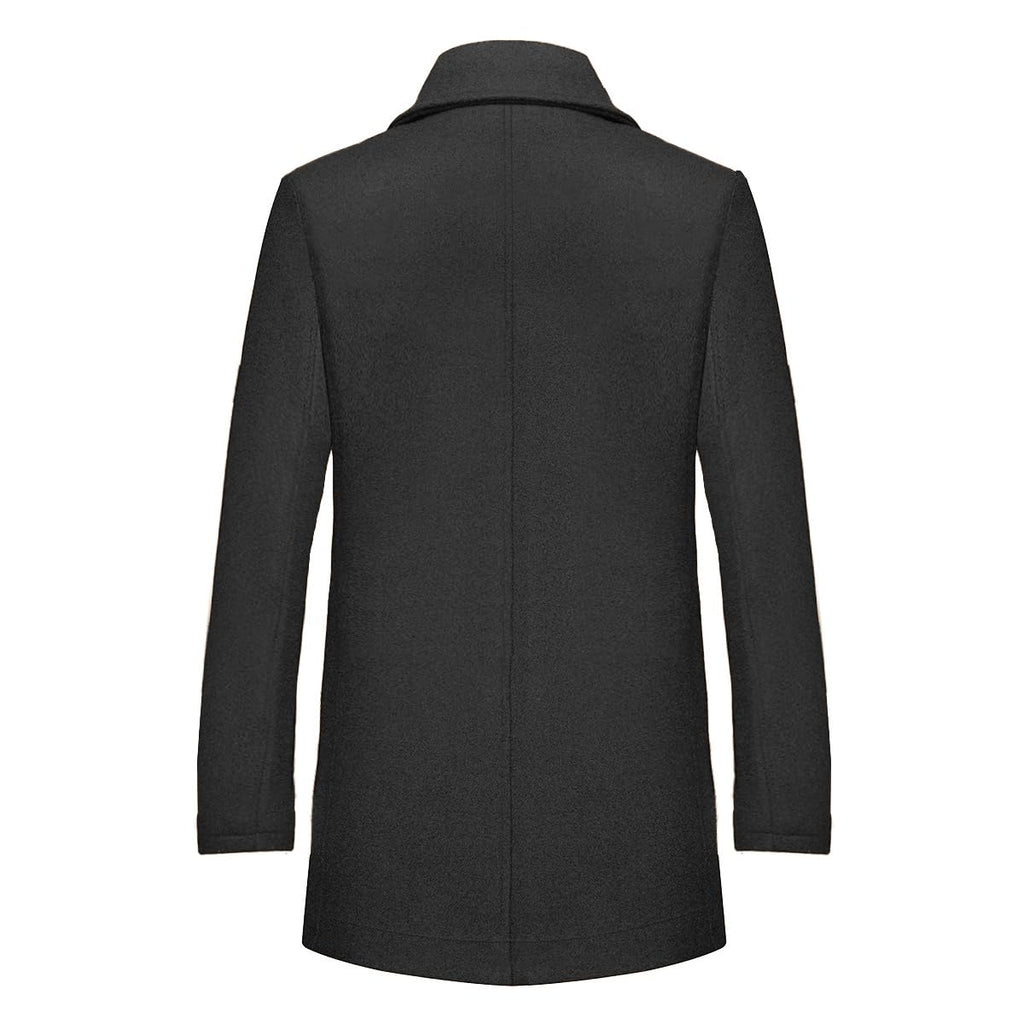 INVACHI Men's Wool Blend Coat Warm Winter Trench Coat with Detachable Soft Scarf Single Breasted Pea Coat