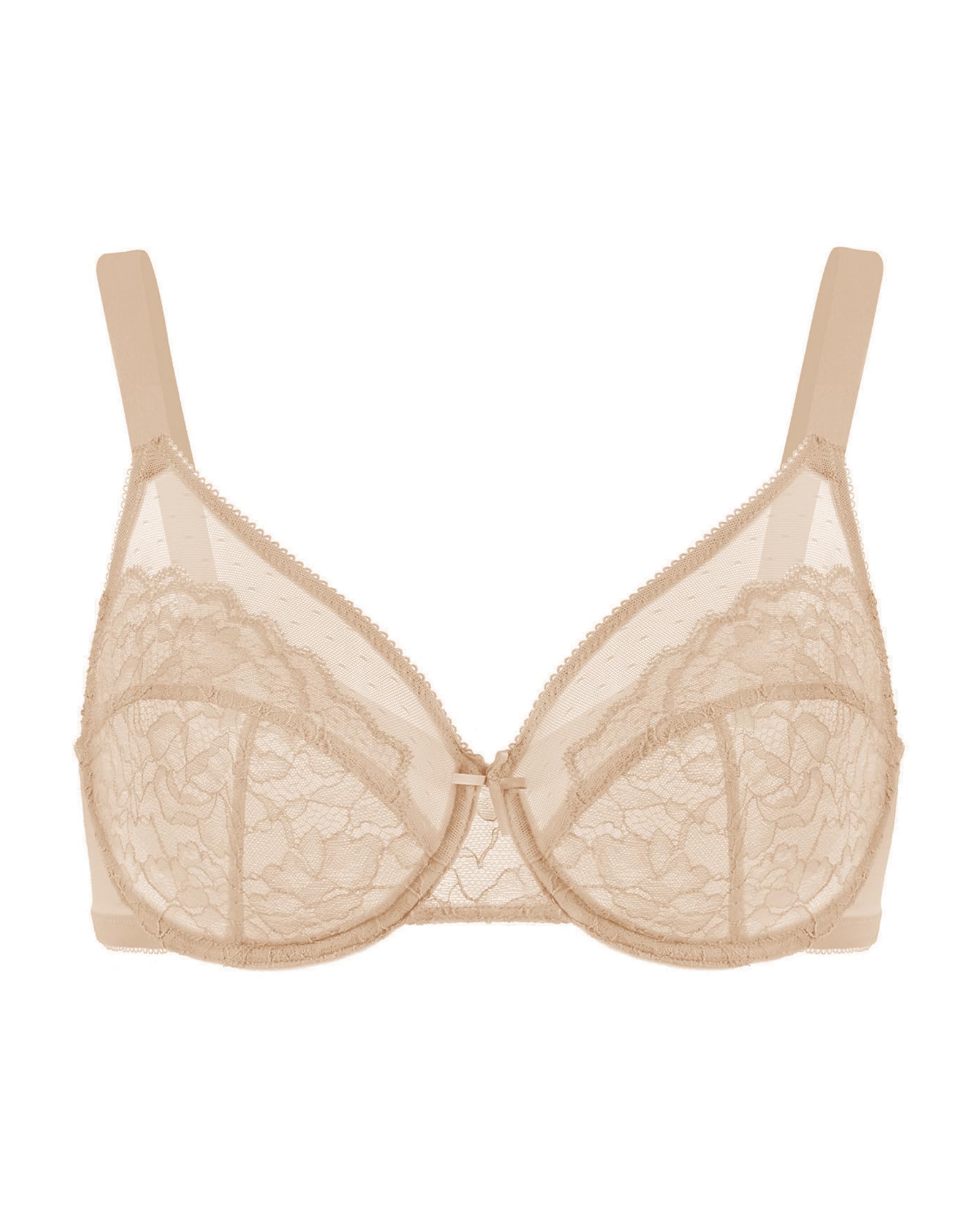 HSIA Minimizer Bras for Women Enchante Full Coverage Underwire Bras Plus Size Lifting Floral Lace Bra for Heavy Breast Warm Beige