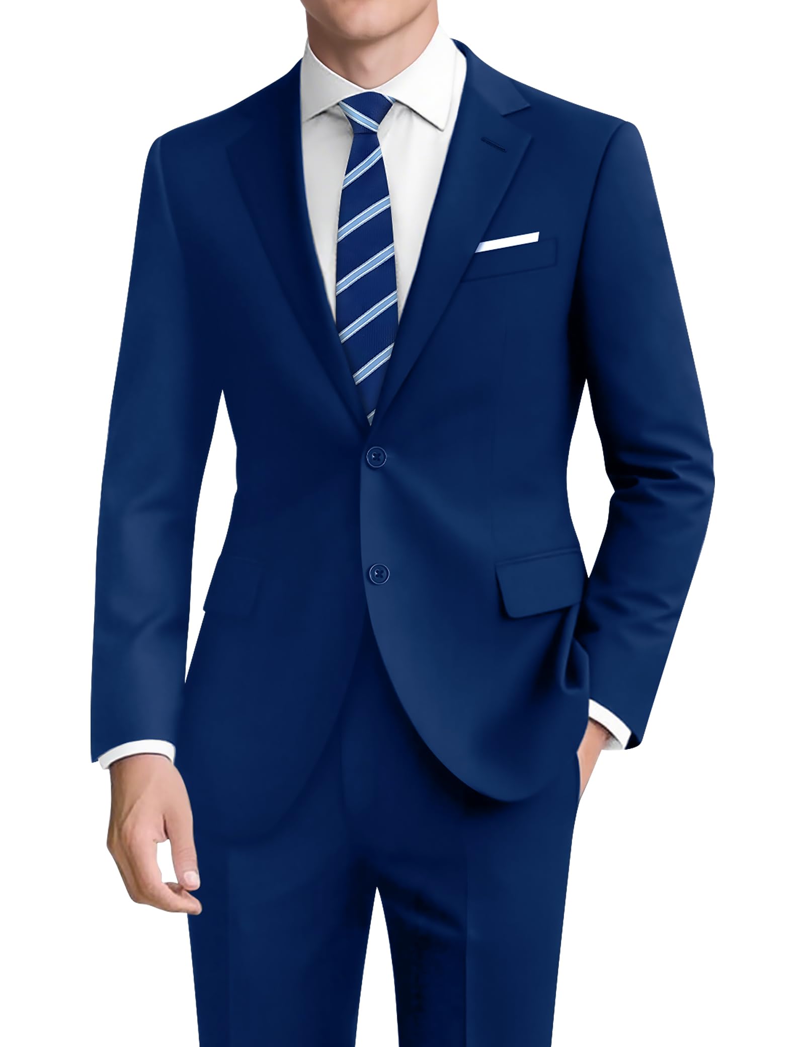 Pacific Perfect Mens Suits Regular Fit Slim Fit 2 Piece Navy Blue Tuxedo Classic Fit with Stretch Fabric Mens Suit for Business, Wedding, Prom, Party (Regular, 36R)