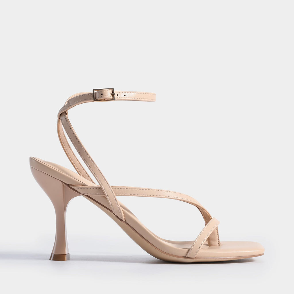 DREAM PAIRS Women's Square Heels Strappy Toe Thong Ankle Strap Sandals Shoes,Size 8,Nude,DWUMHS2560