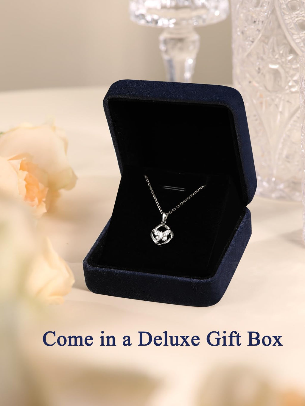 CYW Moissanite Butterfly Square Necklace for Women 925 Sterling Silver Chain Imitation Diamond Dainty Pendant Necklace