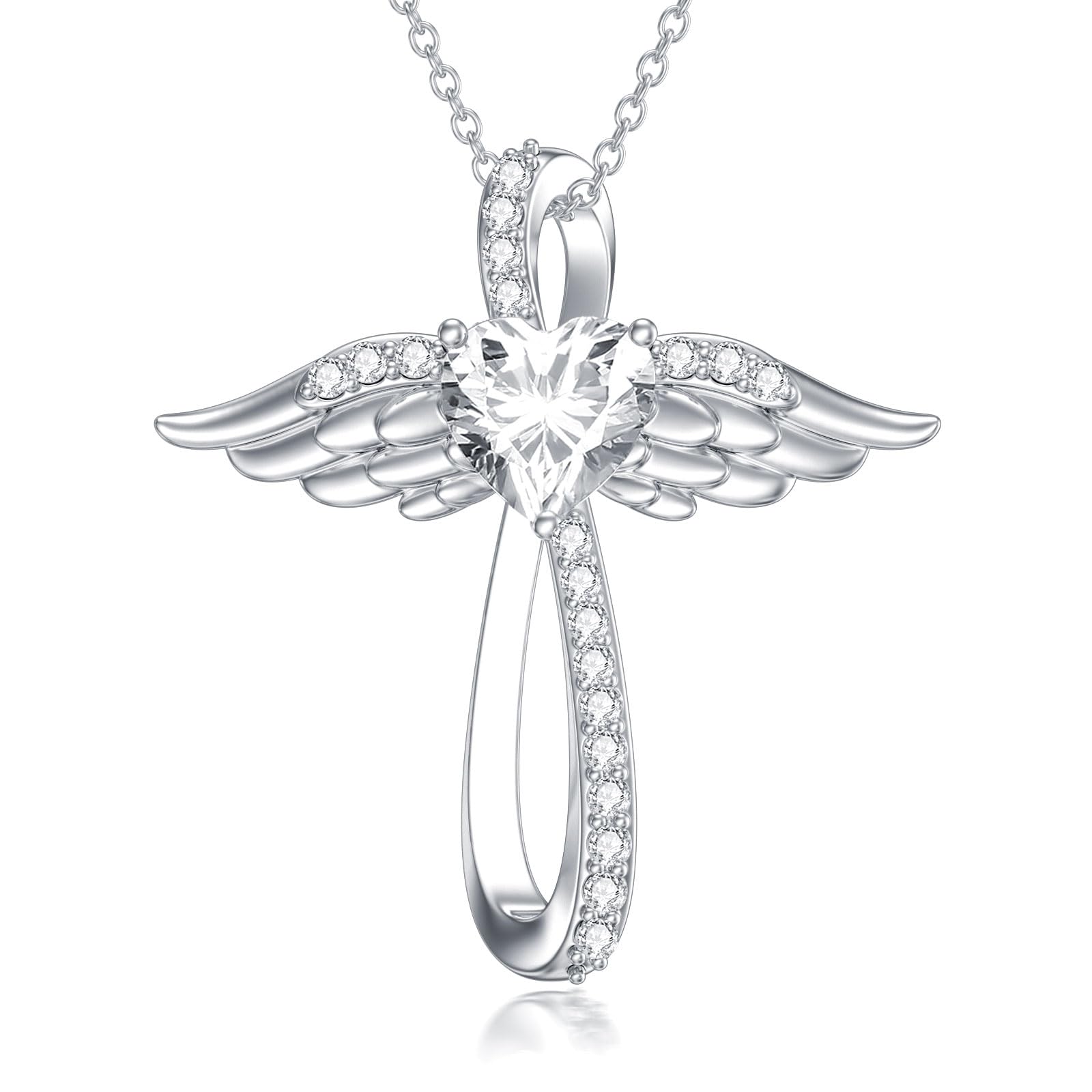 WTYIM Moissanite Diamond Cross Necklace for Women Angel Wings Necklace for Mom 14K Gold Plated Sterling Silver 1CT Moissanite Diamond Infinity Cross Necklaces Mother Jewelry Mothers Birthday Christmas Valentines Day Gifts for Mom Women Wife