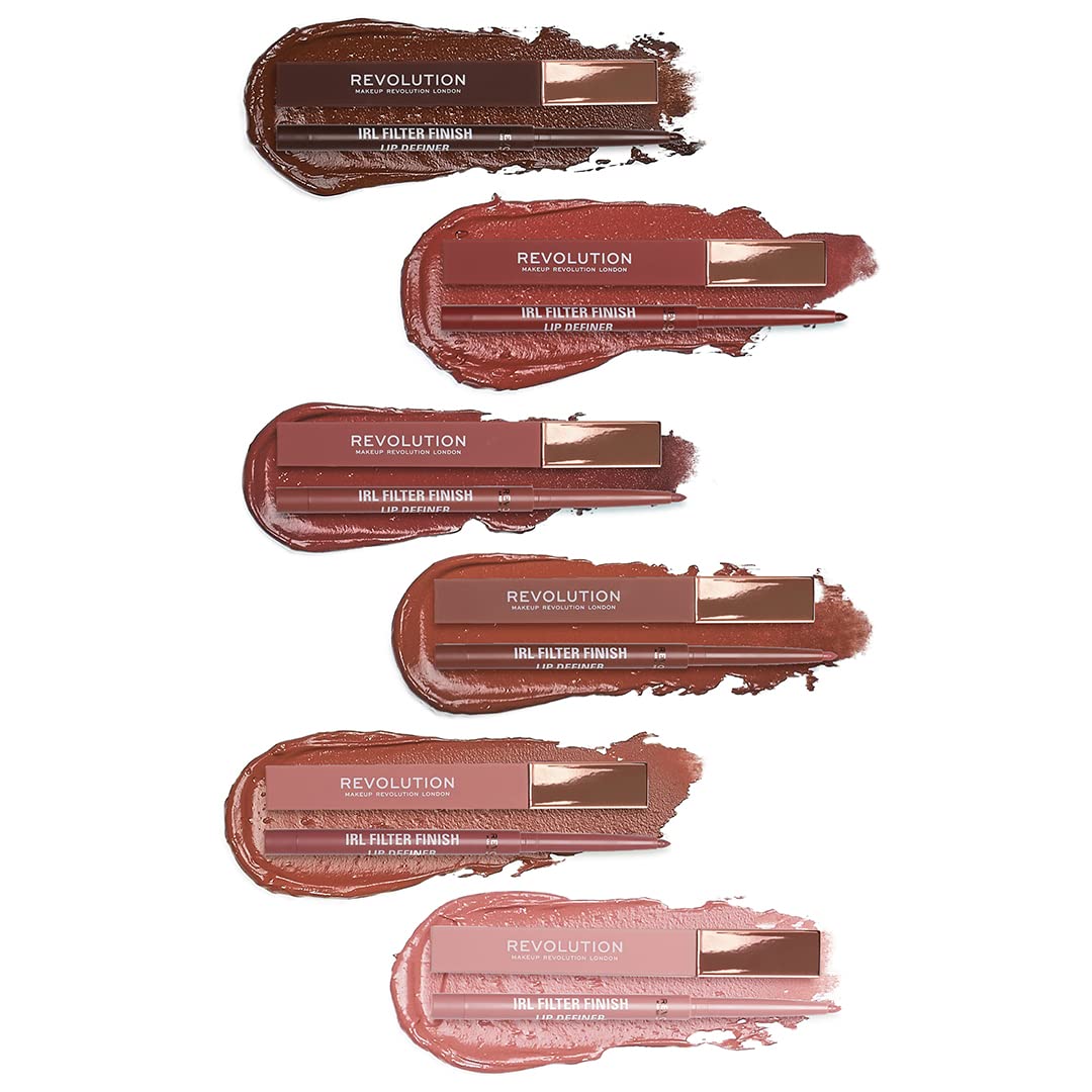 Makeup Revolution, IRL Filter Finish Lip Liner Definer Cappuccino Nude Waterproof Long Lasting Set with Matching Lipsticks or Lip Gloss